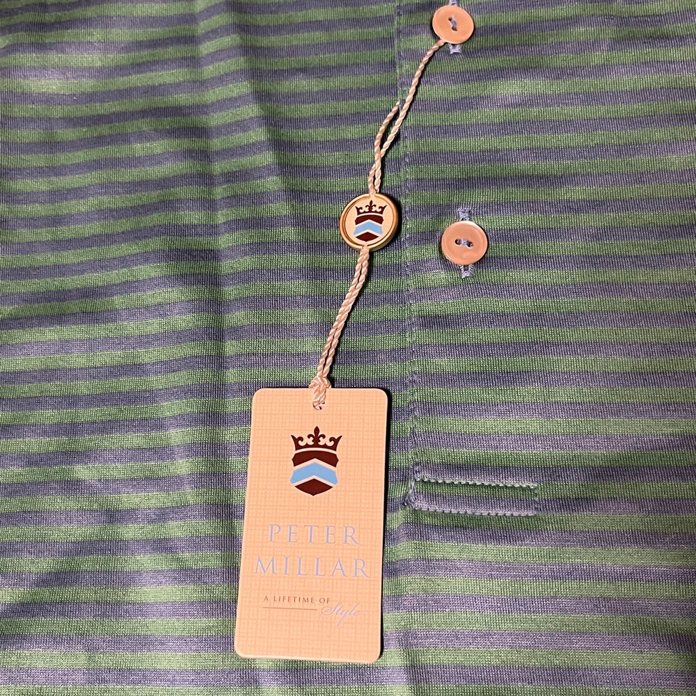 Peter Millar Green Striped Polo Shirt size L NWT EnCap logo